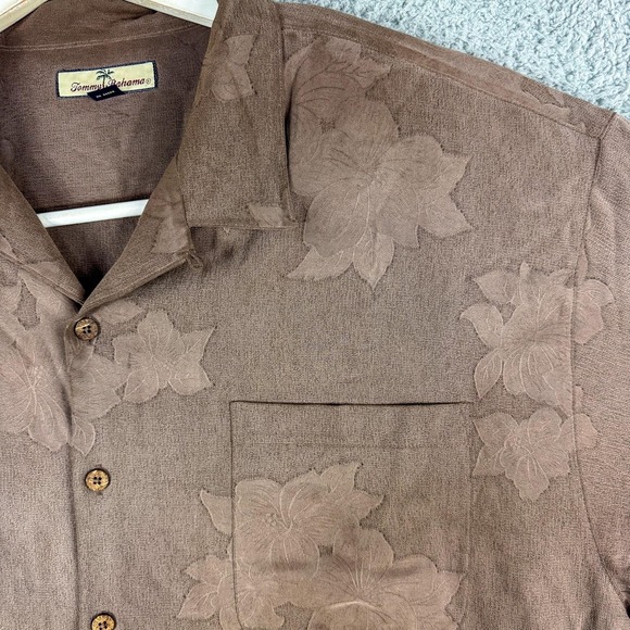 Tommy Bahama Shirt‎ Mens 2XL Brown 100% Silk Tonal Floral Hawaiian Aloha Camp - Picture 4 of 13